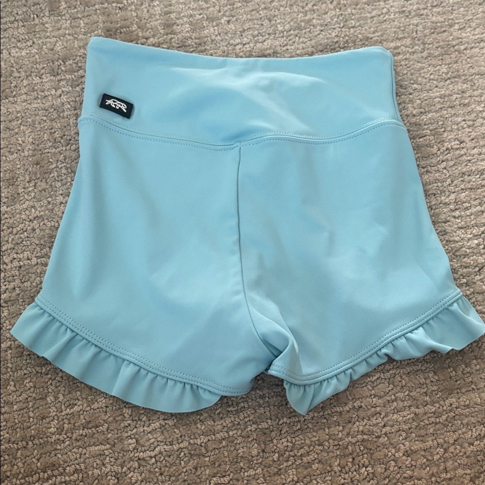 Light Blue Ruffle Hem Shorts - Picture 2 of 3